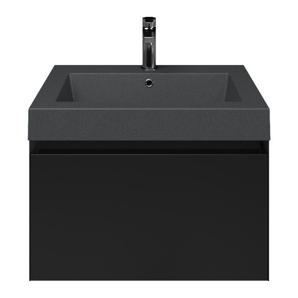 Domburg badmeubel 60 cm zwart mat met quartz Cadzand-Q wastafel grijs mat, 1 kraangat
