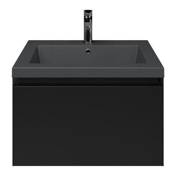 Domburg badmeubel 60 cm zwart mat met quartz Cadzand-Q wastafel grijs mat, 1 kraangat