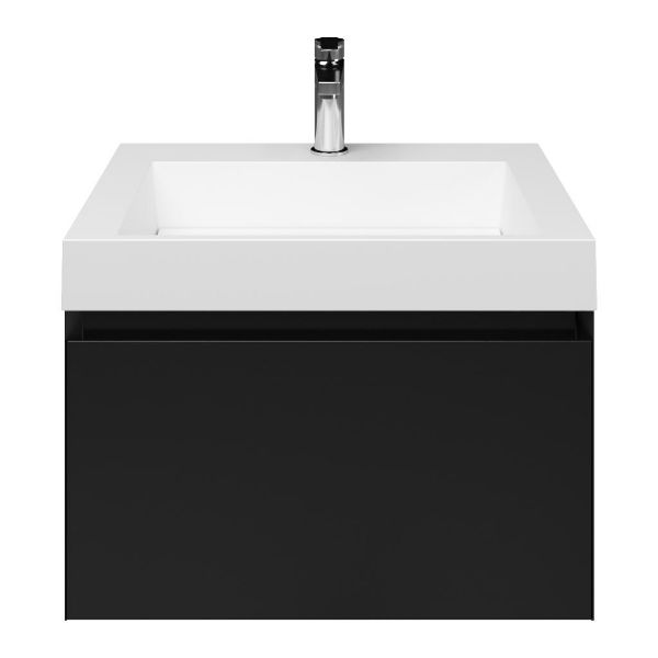 Domburg badmeubel 60 cm zwart mat met quartz Haamstede-q wastafel wit mat, 1 kraangat