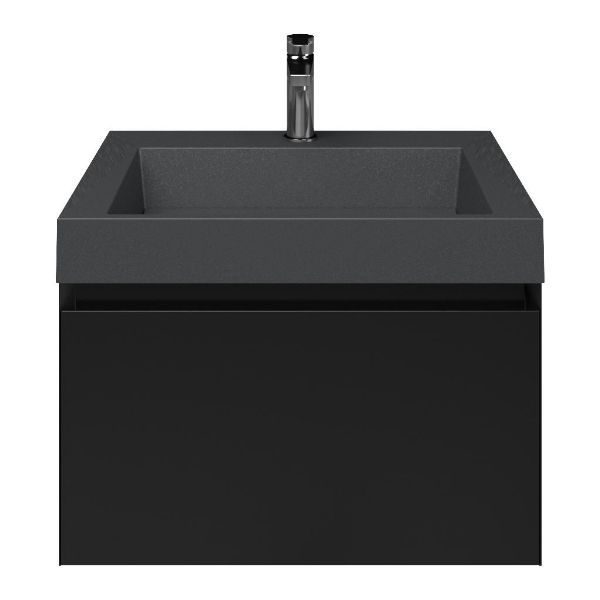 Domburg badmeubel 60 cm zwart mat met quartz Haamstede-q wastafel grijs mat