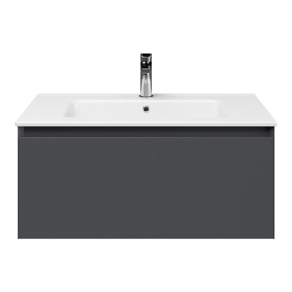 Domburg badmeubel 80 cm antraciet mat met keramische Callantsoog wastafel wit glans, 1 kraangat