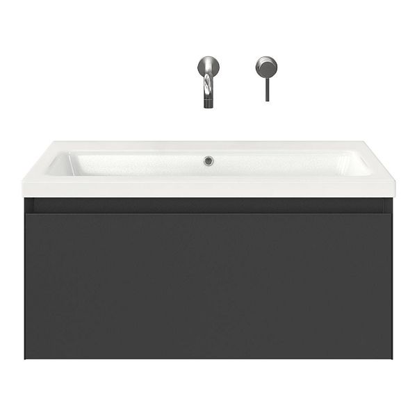 Domburg badmeubel 80 cm antraciet mat met keramische Dishoek wastafel wit glans, zonder kraangat