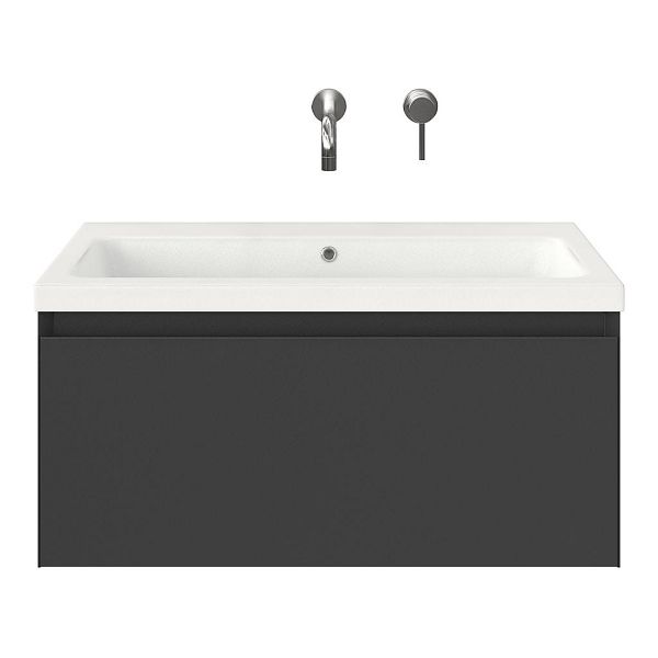 Domburg badmeubel 80 cm antraciet mat met keramische Dishoek wastafel wit mat, zonder kraangat