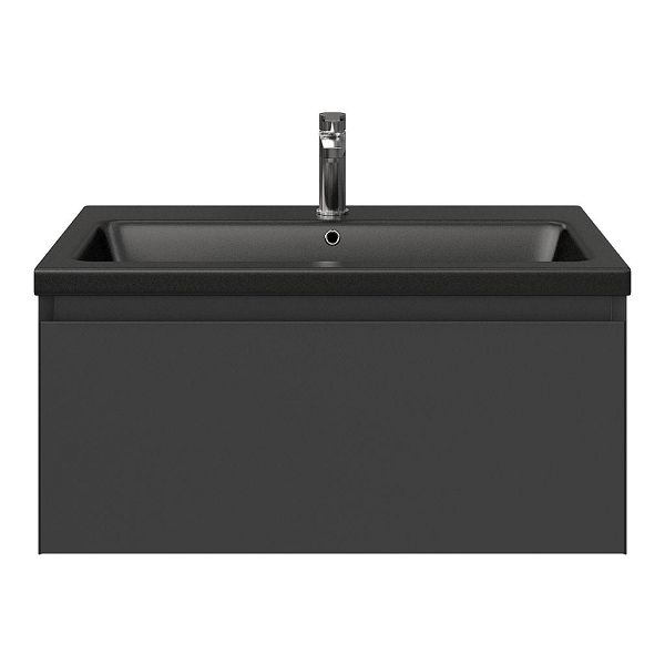 Domburg badmeubel 80 cm antraciet mat met keramische Dishoek wastafel zwart mat, 1 kraangat