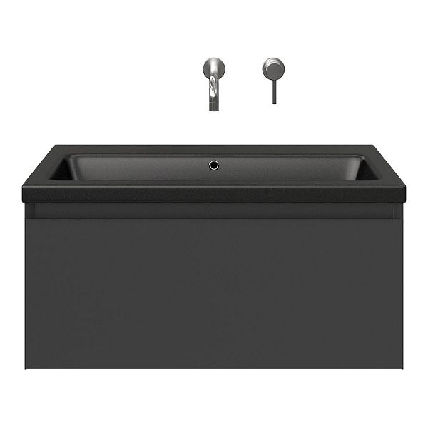 Domburg badmeubel 80 cm antraciet mat met keramische Dishoek wastafel zwart mat, zonder kraangat
