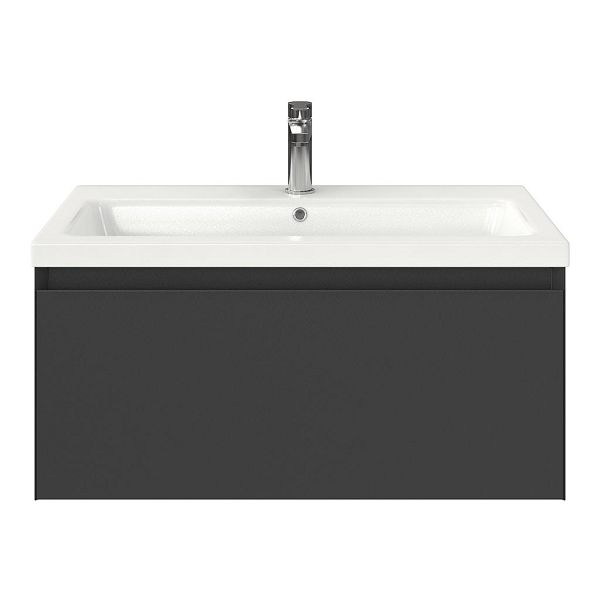 Domburg badmeubel 80 cm antraciet mat met keramische Dishoek wastafel wit glans, 1 kraangat