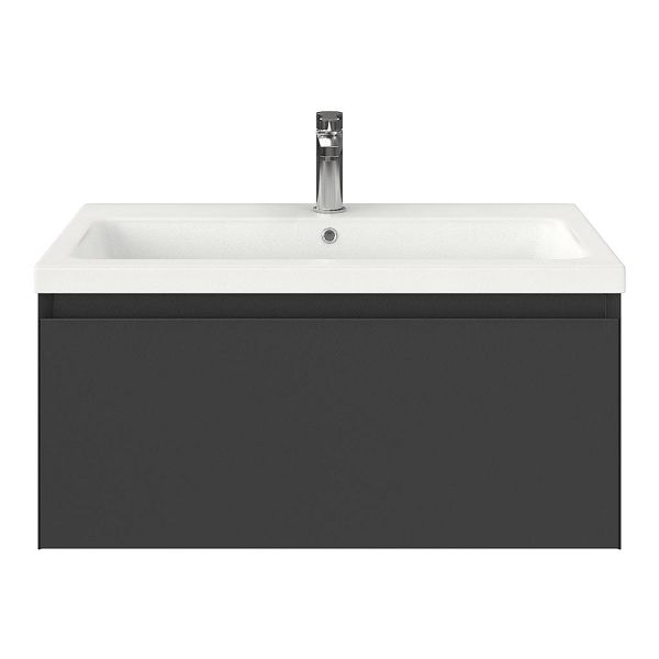 Domburg badmeubel 80 cm antraciet mat met keramische Dishoek wastafel wit mat, 1 kraangat