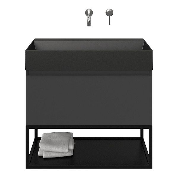Domburg badmeubel 80 cm antraciet mat met keramische Marken wastafel zwart mat, zonder kraangat, mat zwart metalen frame