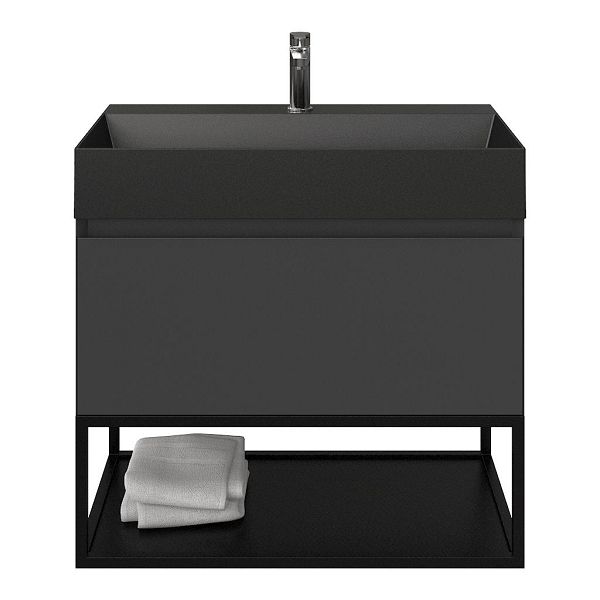 Domburg badmeubel 80 cm antraciet mat met keramische Marken wastafel zwart mat, 1 kraangat, mat zwart metalen frame