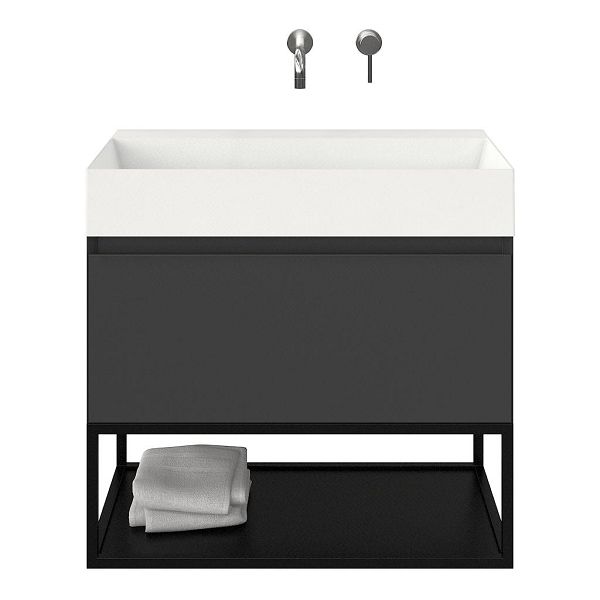Domburg badmeubel 80 cm antraciet mat met keramische Marken wastafel wit mat, zonder kraangat, mat zwart metalen frame