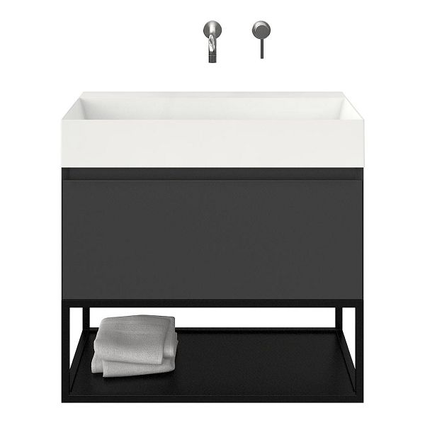 Domburg badmeubel 80 cm antraciet mat met keramische Marken wastafel wit glans, zonder kraangat, mat zwart metalen frame