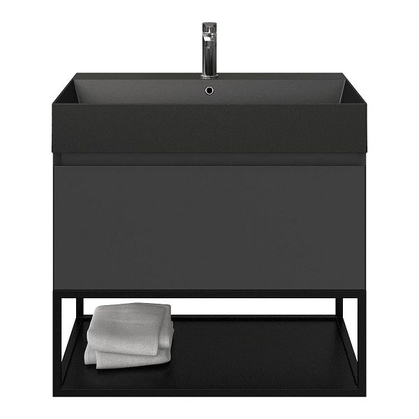 Domburg badmeubel 80 cm antraciet mat met keramische Marken wastafel zwart mat, 1 kraangat, mat zwart metalen frame