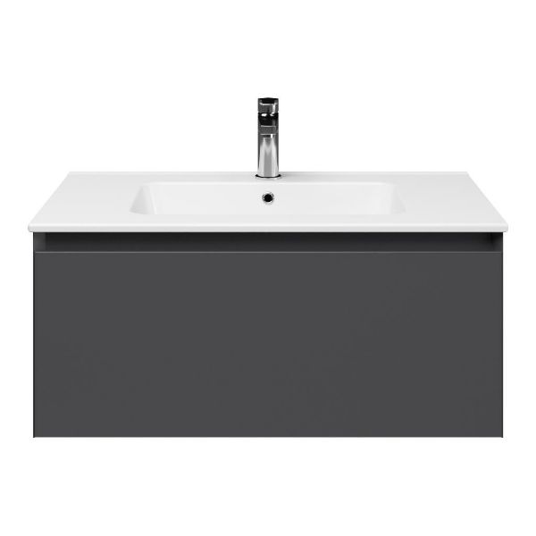 Domburg badmeubel 80 cm antraciet mat met keramische Quadra wastafel wit glans