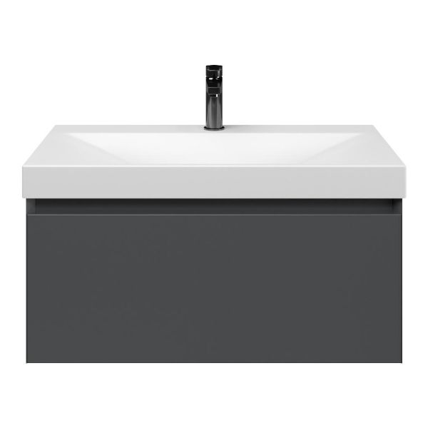 Domburg badmeubel 80 cm antraciet mat met keramische Rockanje wastafel wit mat, 1 kraangat