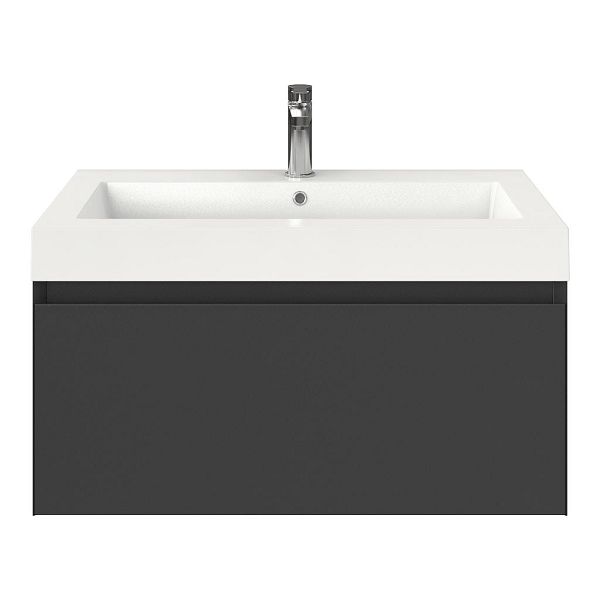 Domburg badmeubel 80 cm antraciet mat met polystone Cadzand wastafel wit glans, 1 kraangat, 43 cm hoog