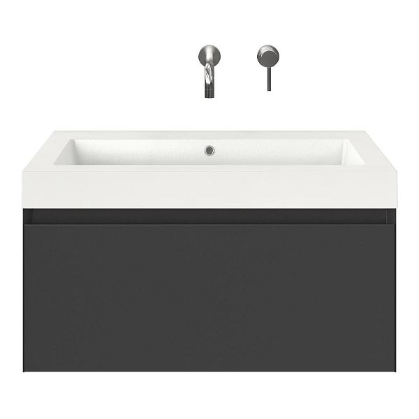 Domburg badmeubel 80 cm antraciet mat met polystone Cadzand wastafel wit glans, zonder kraangat, 43 cm hoog