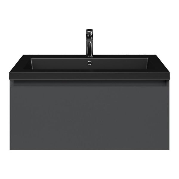 Domburg badmeubel 80 cm antraciet mat met polystone Cadzand wastafel zwart mat, 1 kraangat