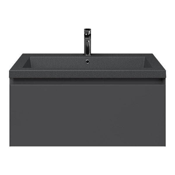 Domburg badmeubel 80 cm antraciet mat met polystone Cadzand wastafel grijs mat