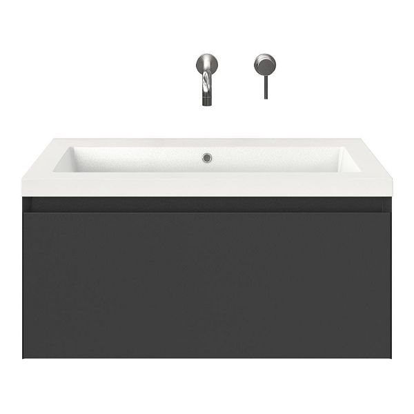 Domburg badmeubel 80 cm antraciet mat met polystone Cadzand wastafel wit glans, zonder kraangat, 39 cm hoog