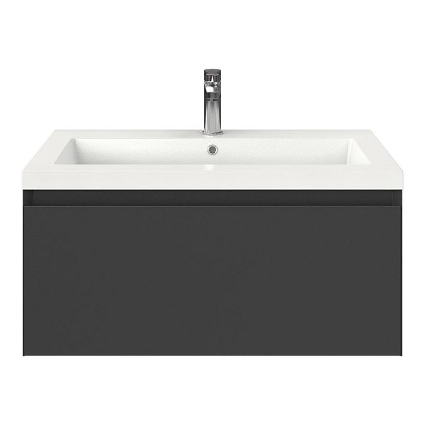 Domburg badmeubel 80 cm antraciet mat met polystone Cadzand wastafel wit glans, 1 kraangat, 39 cm hoog