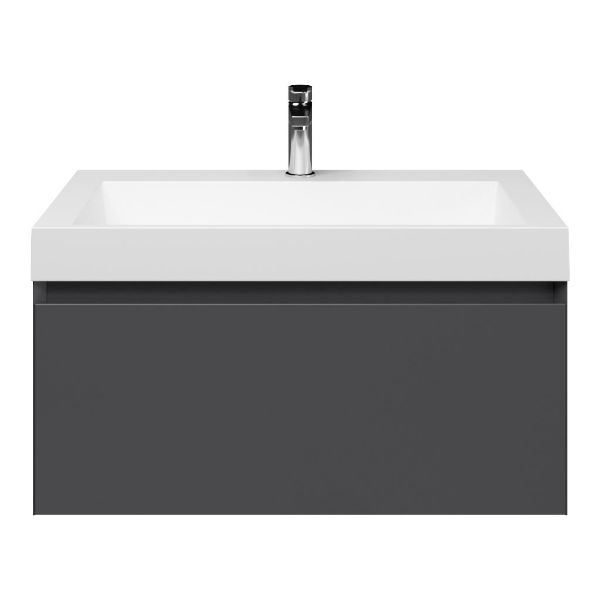 Domburg badmeubel 80 cm antraciet mat met polystone Haamstede wastafel wit mat, 1 kraangat
