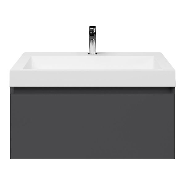 Domburg badmeubel 80 cm antraciet mat met polystone Haamstede wastafel wit glans, 1 kraangat