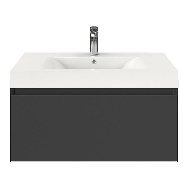 Domburg badmeubel 80 cm antraciet mat met polystone Wave wastafel wit glans