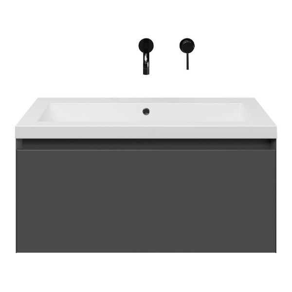 Domburg badmeubel 80 cm antraciet mat met quartz Cadzand-Q wastafel wit mat