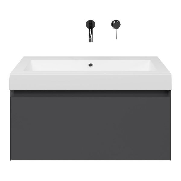 Domburg badmeubel 80 cm antraciet mat met quartz Cadzand-Q wastafel wit mat