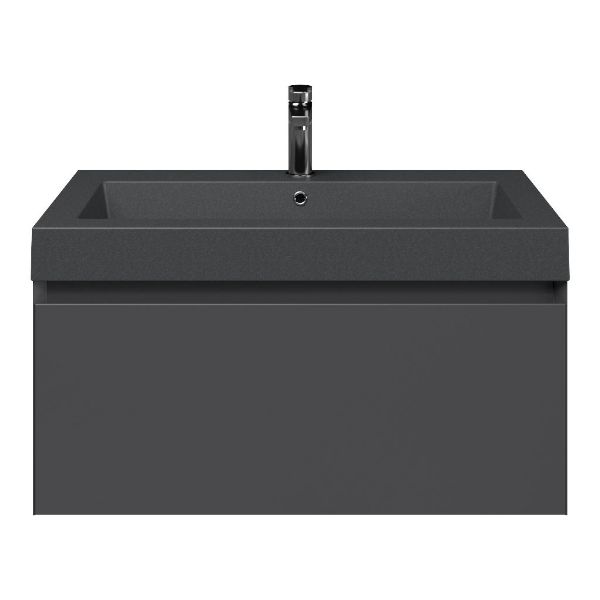 Domburg badmeubel 80 cm antraciet mat met quartz Cadzand-Q wastafel grijs mat, 1 kraangat