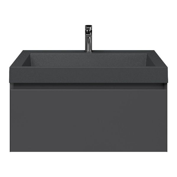 Domburg badmeubel 80 cm antraciet mat met quartz Haamstede-q wastafel grijs mat, 1 kraangat