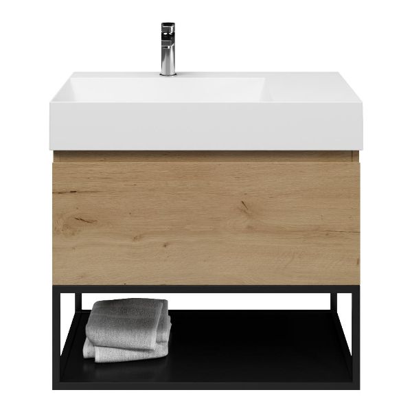 Domburg badmeubel 80 cm eiken natuur met keramische Marken wastafel links wit glans, 1 kraangat