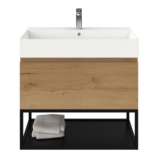 Domburg badmeubel 80 cm eiken natuur met keramische Marken wastafel wit mat, 1 kraangat
