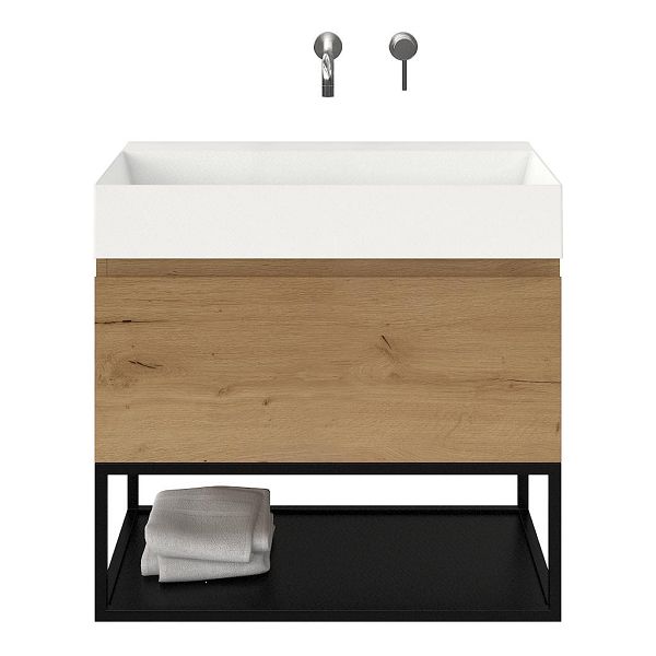 Domburg badmeubel 80 cm eiken natuur met keramische Marken wastafel wit mat, zonder kraangat