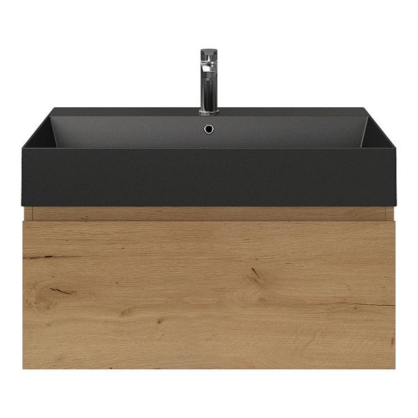 Domburg badmeubel 80 cm eiken natuur met keramische Marken wastafel zwart mat, 1 kraangat