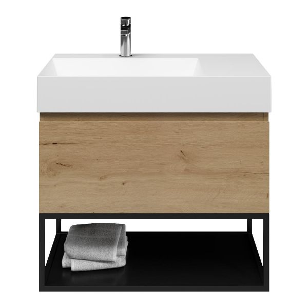 Domburg badmeubel 80 cm eiken natuur met keramische Marken wastafel links wit mat, 1 kraangat