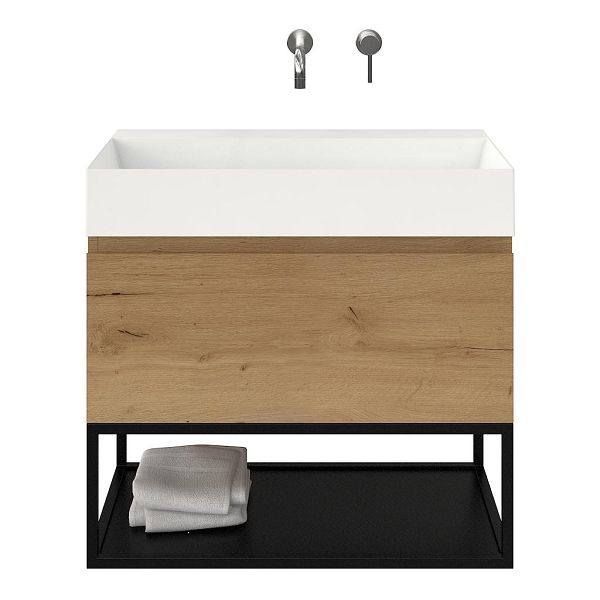 Domburg badmeubel 80 cm eiken natuur met keramische Marken wastafel wit glans, zonder kraangat