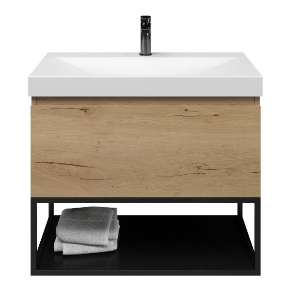 Domburg badmeubel 80 cm eiken natuur met keramische Rockanje wastafel wit mat, 1 kraangat