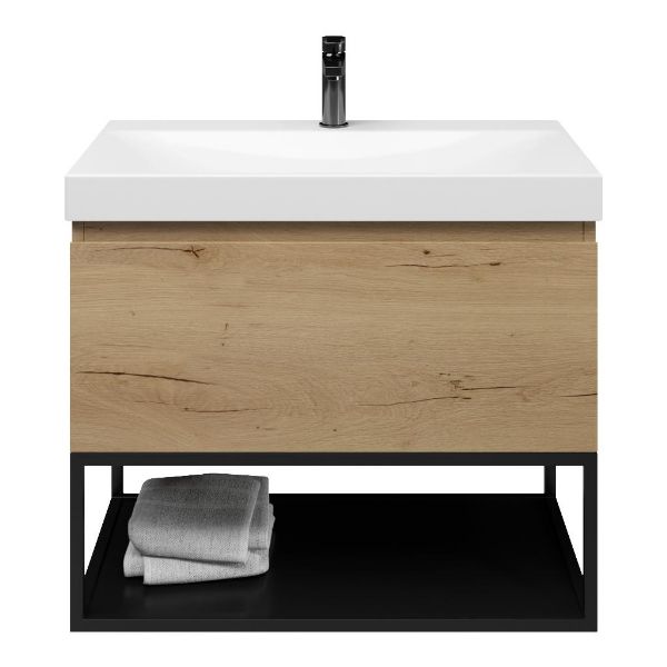Domburg badmeubel 80 cm eiken natuur met keramische Rockanje wastafel wit glans, 1 kraangat