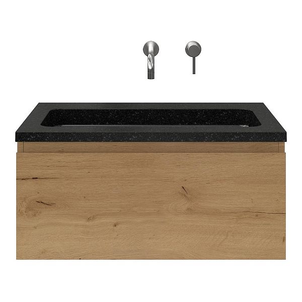 Domburg badmeubel 80 cm eiken natuur met natuurstenen Square wastafel shanxi black