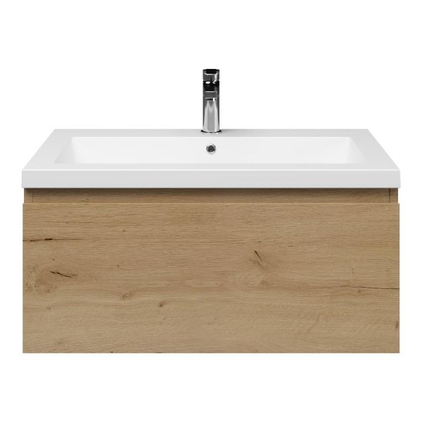 Domburg badmeubel 80 cm eiken natuur met polystone Cadzand wastafel wit mat