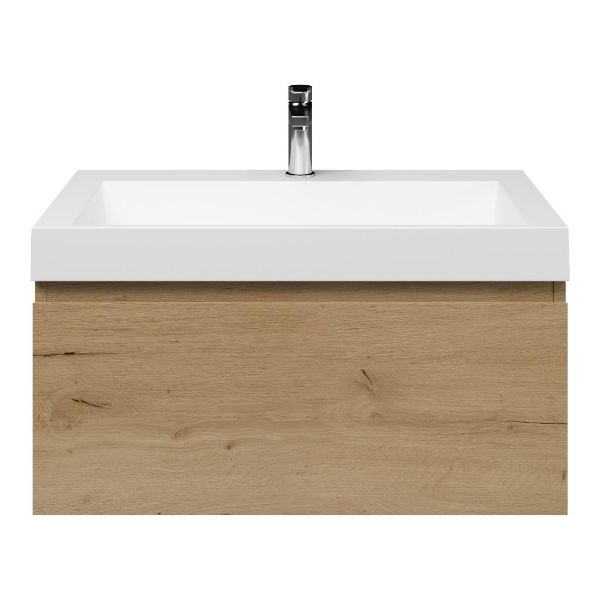 Domburg badmeubel 80 cm eiken natuur met polystone Haamstede wastafel wit mat, 1 kraangat