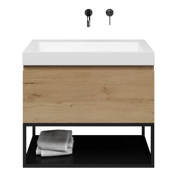 Domburg badmeubel 80 cm eiken natuur met polystone Haamstede wastafel wit mat, zonder kraangat