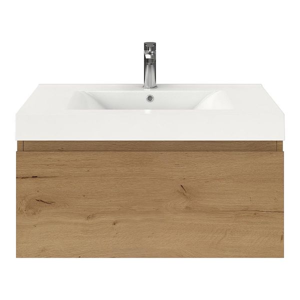 Domburg badmeubel 80 cm eiken natuur met polystone Wave wastafel wit glans