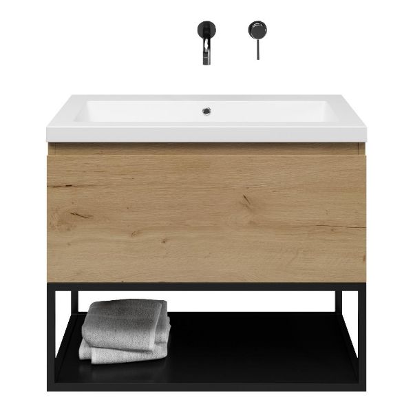 Domburg badmeubel 80 cm eiken natuur met quartz Cadzand-Q wastafel wit mat