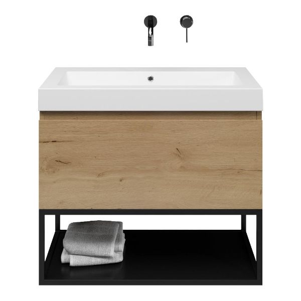 Domburg badmeubel 80 cm eiken natuur met quartz Cadzand-Q wastafel wit mat