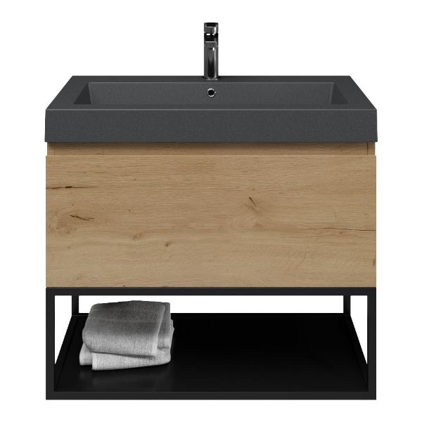 Domburg badmeubel 80 cm eiken natuur met quartz Cadzand-Q wastafel grijs mat, 1 kraangat