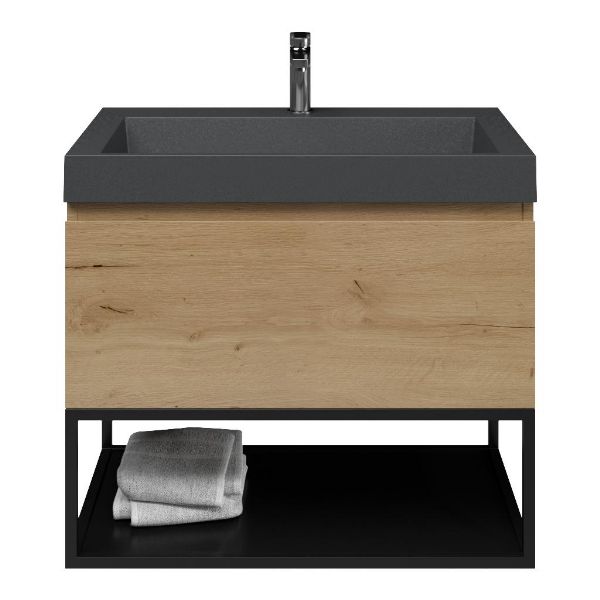 Domburg badmeubel 80 cm eiken natuur met quartz Haamstede-q wastafel grijs mat, 1 kraangat