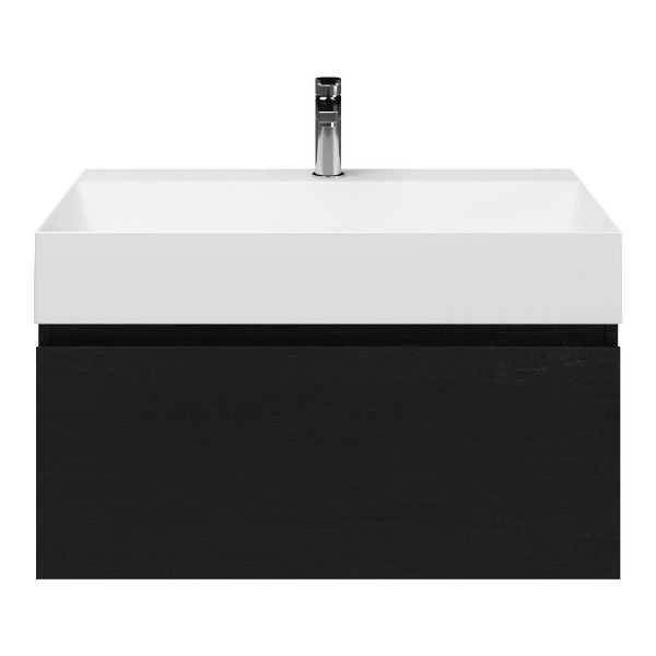 Domburg badmeubel 80 cm mat zwart eiken met keramische Marken wastafel wit glans, 1 kraangat