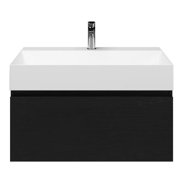 Domburg badmeubel 80 cm mat zwart eiken met keramische Marken wastafel wit mat, 1 kraangat